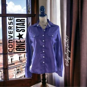 Converse One Star Purple Button Down Collared Cargo Women’s Shirt, XS